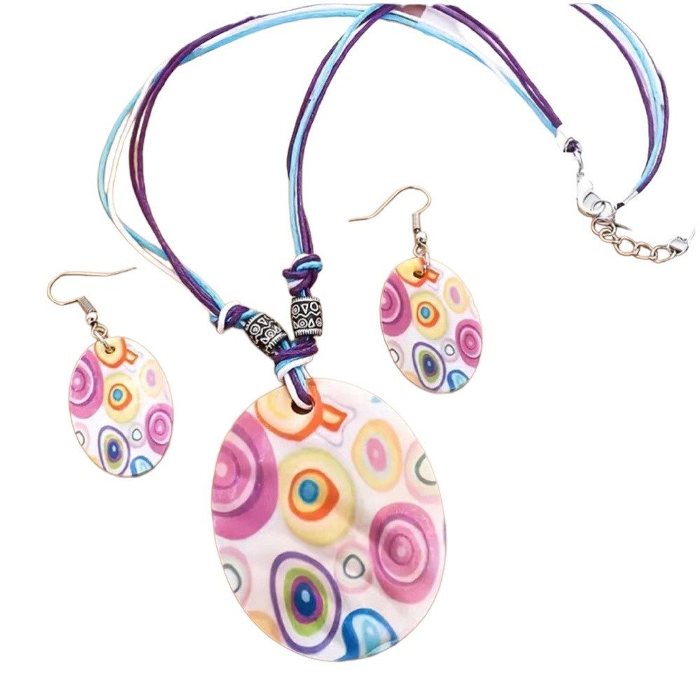 Boho Natural Shell Colorful Design Necklace and Earring Set